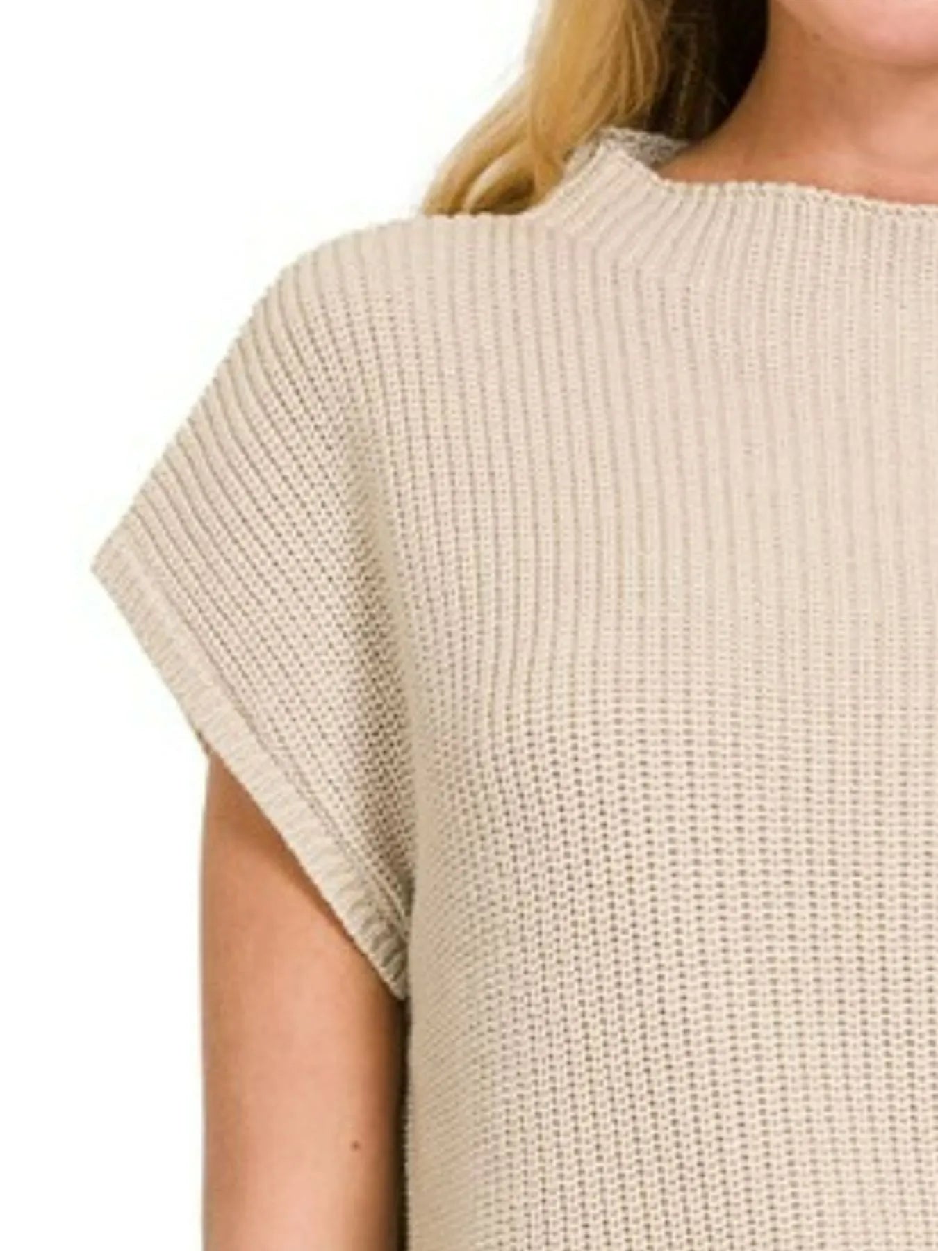 Image of Zenana Mock Neck Short Sleeve Sweater | Queeble.shop
