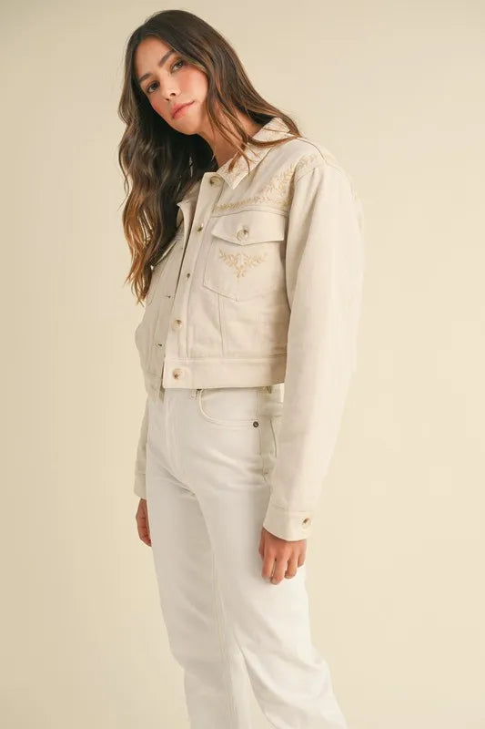 Image of MABLE Embroidered Quilted Cropped Jacket | Queeble.shop