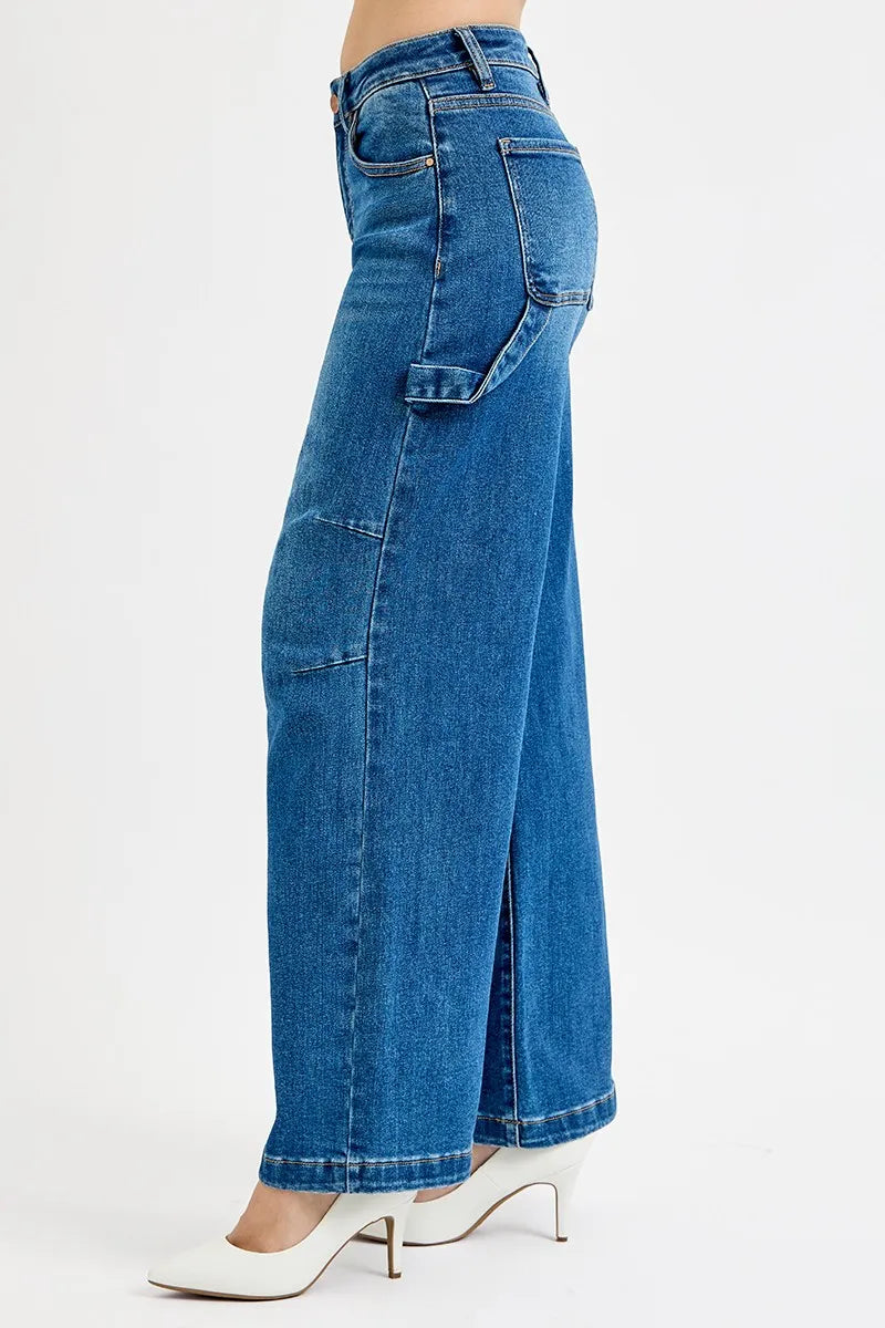 Image of RISEN Full Size High Rise Wide Leg Patch Detailed Jeans Plus Size | Queeble.shop