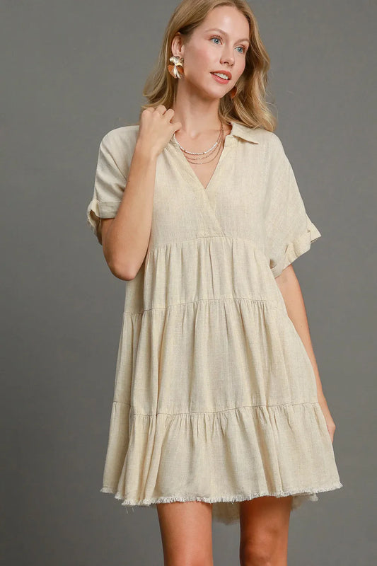 Image of Umgee Full Size Raw Hem Folded Sleeve Tiered Dress Plus Size | Queeble.shop