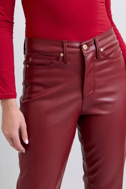 Image of Judy Blue Full Size High Waist Tummy Control Faux Leather Straight Pants Plus Size | Queeble.shop