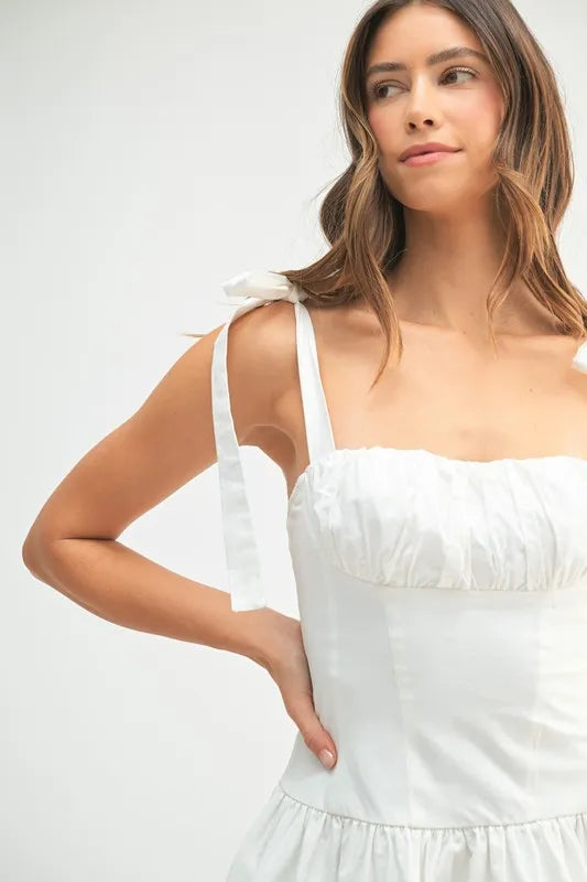 Image of MABLE Shoulder Tie Corset Panel Mini Dress | Queeble.shop