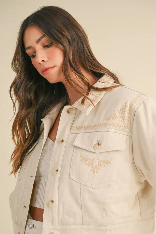 Image of MABLE Embroidered Quilted Cropped Jacket | Queeble.shop