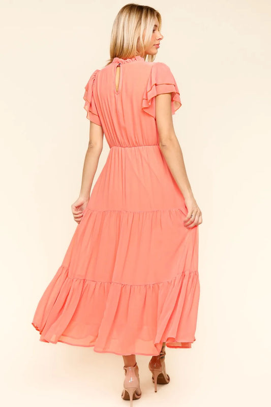 Image of Haptics Full Size Tiered Frill Mock Neck Short Sleeve Dress | Queeble.shop