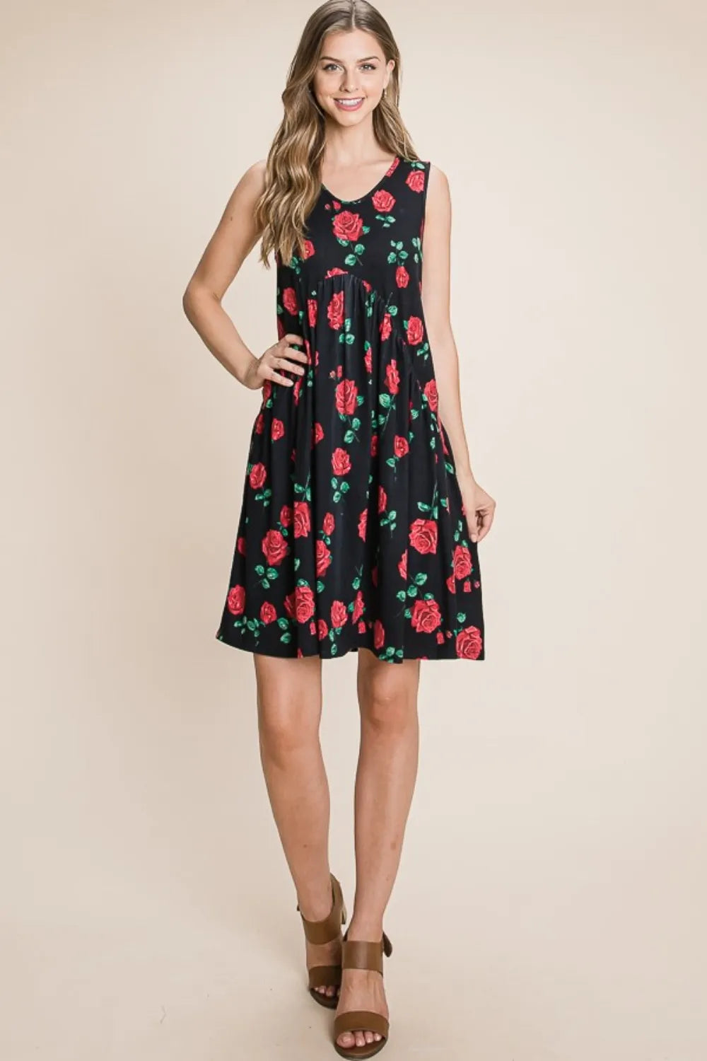 Image of BOMBOM Floral Ruched Tank Dress | Queeble.shop