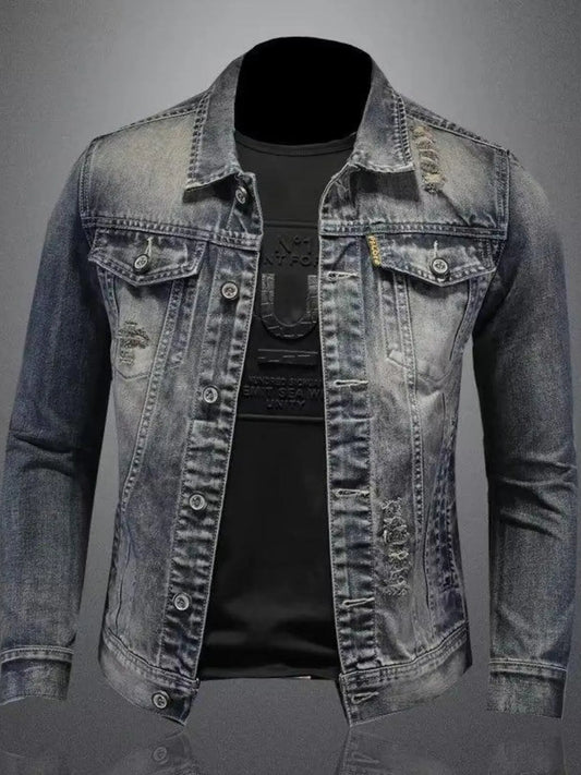 Image of Men's Plus Size Button Up Long Sleeve Denim Jacket | Queeble.shop