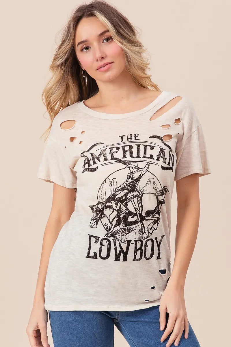 Image of BiBi Cotton Slub Laser Top American Cow Boy Graphic | Queeble.shop