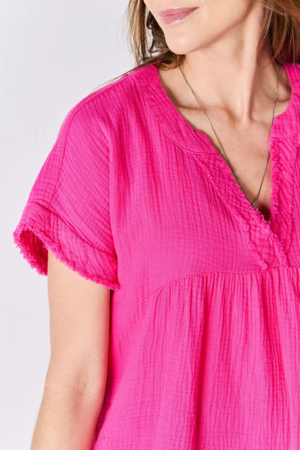 Image of Zenana Full Size Raw Hem Short Sleeve Top | Queeble.shop