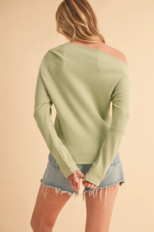 Image of Aemi + Co One Shoulder Long Sleeve Knit Top | Queeble.shop