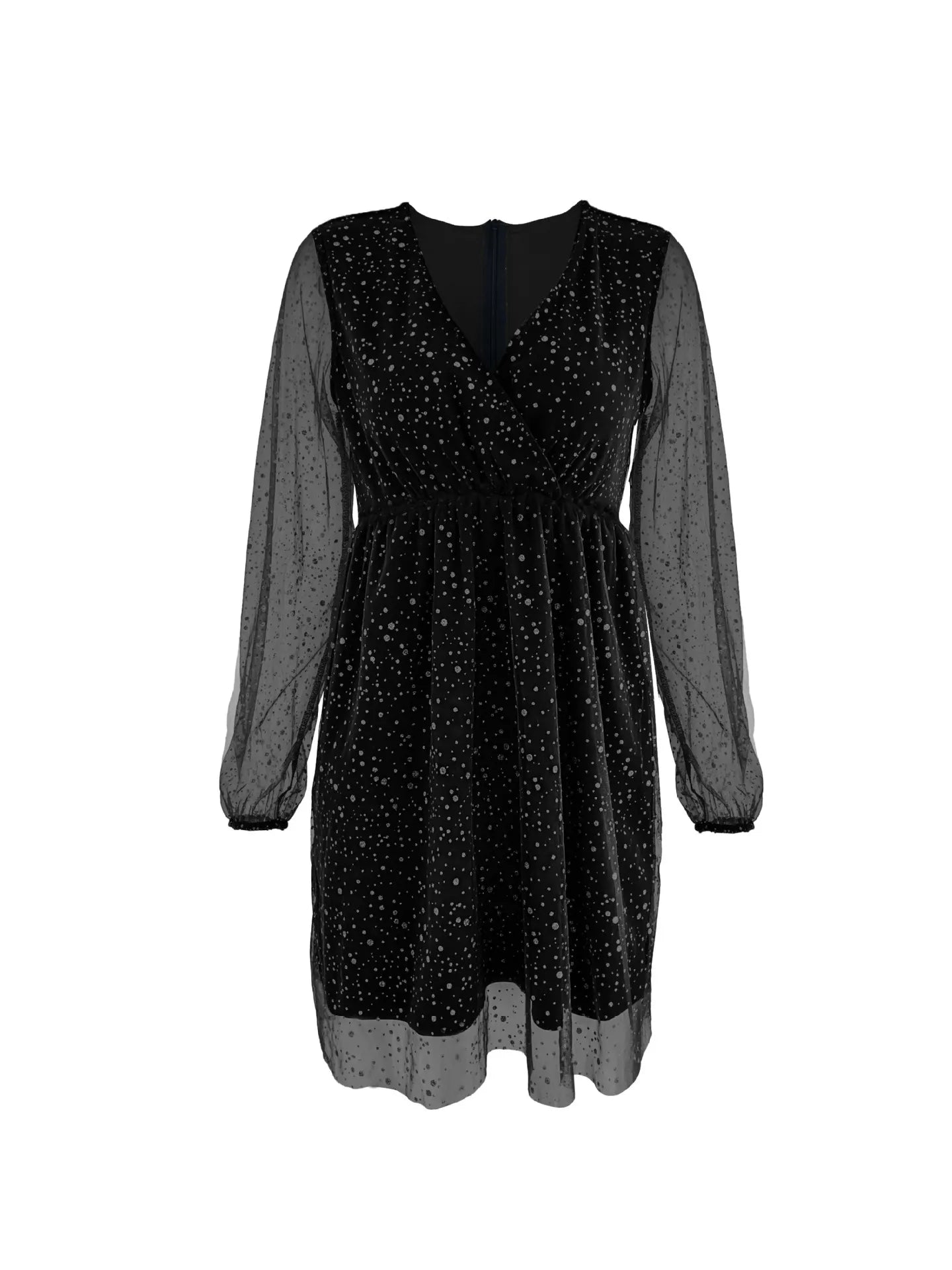 Image of Sparkling Surplice Balloon Sleeve Mini Dress | Queeble.shop