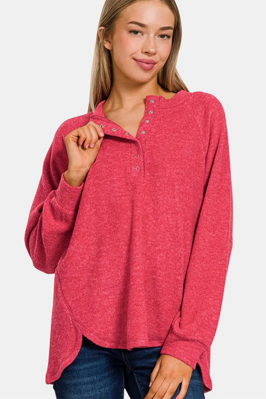 Image of Zenana Full Size Brushed Melange Hacci High-Low Sweater | Queeble.shop