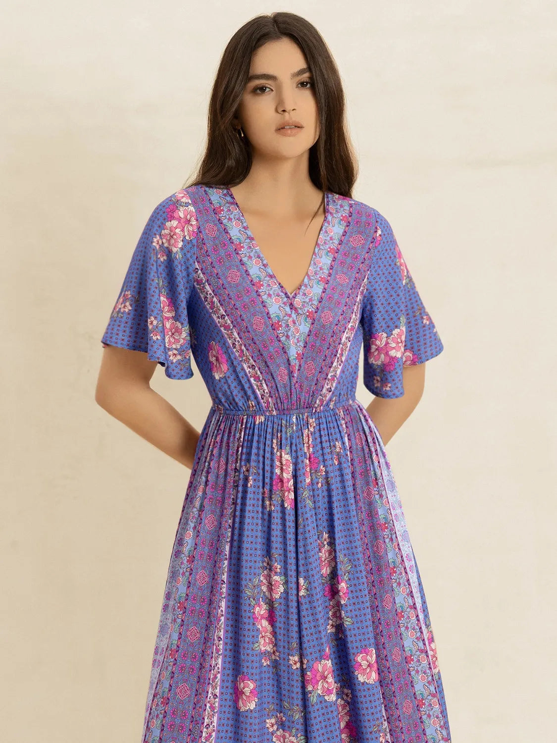 Image of Printed Short Sleeve Midi Dress | Queeble.shop