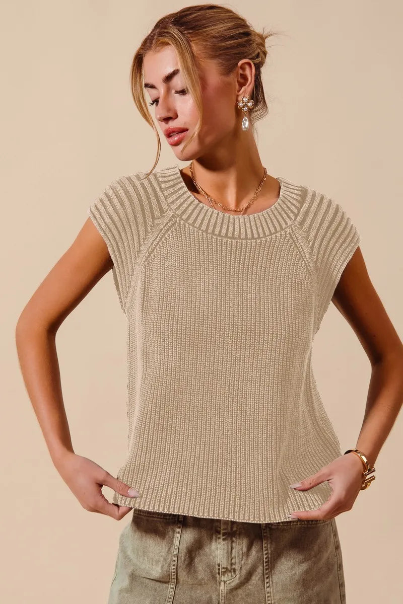 Image of SO ME Mineral Washed Raglan Sleeveless Sweater Top | Queeble.shop