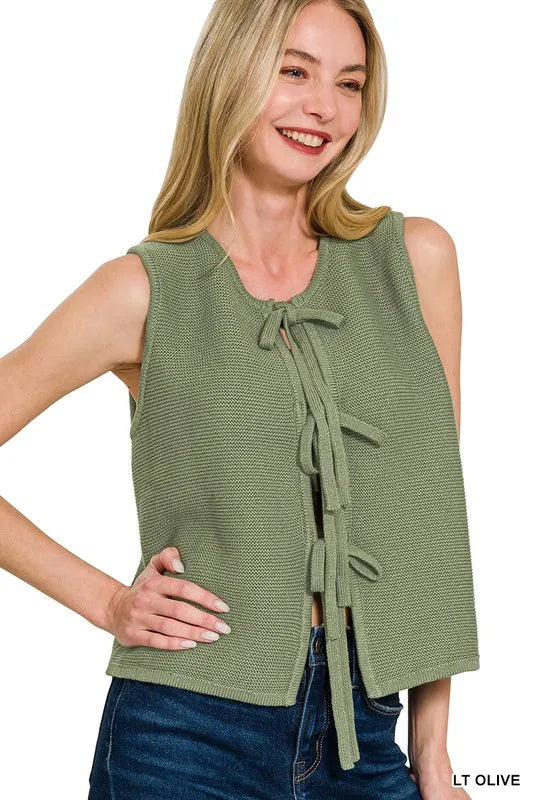 Image of Zenana Tie Front Sweater Vest | Queeble.shop