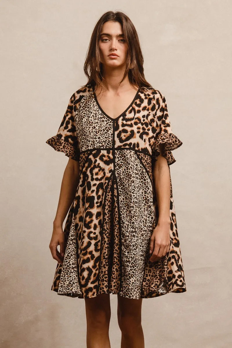 Image of BiBi Leopard Prints Mix and Match Short Sleeves Dress | Queeble.shop