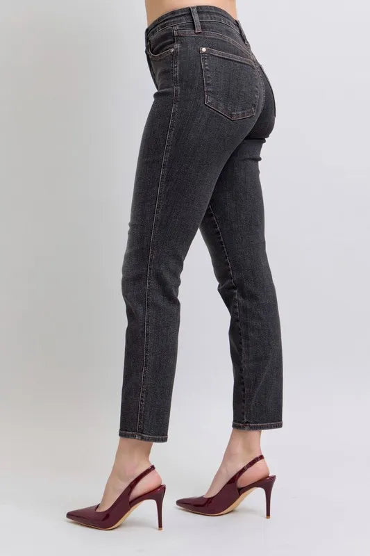 Image of Judy Blue Full Size Mid Rise Tummy Control Slim Jeans Plus Size | Queeble.shop