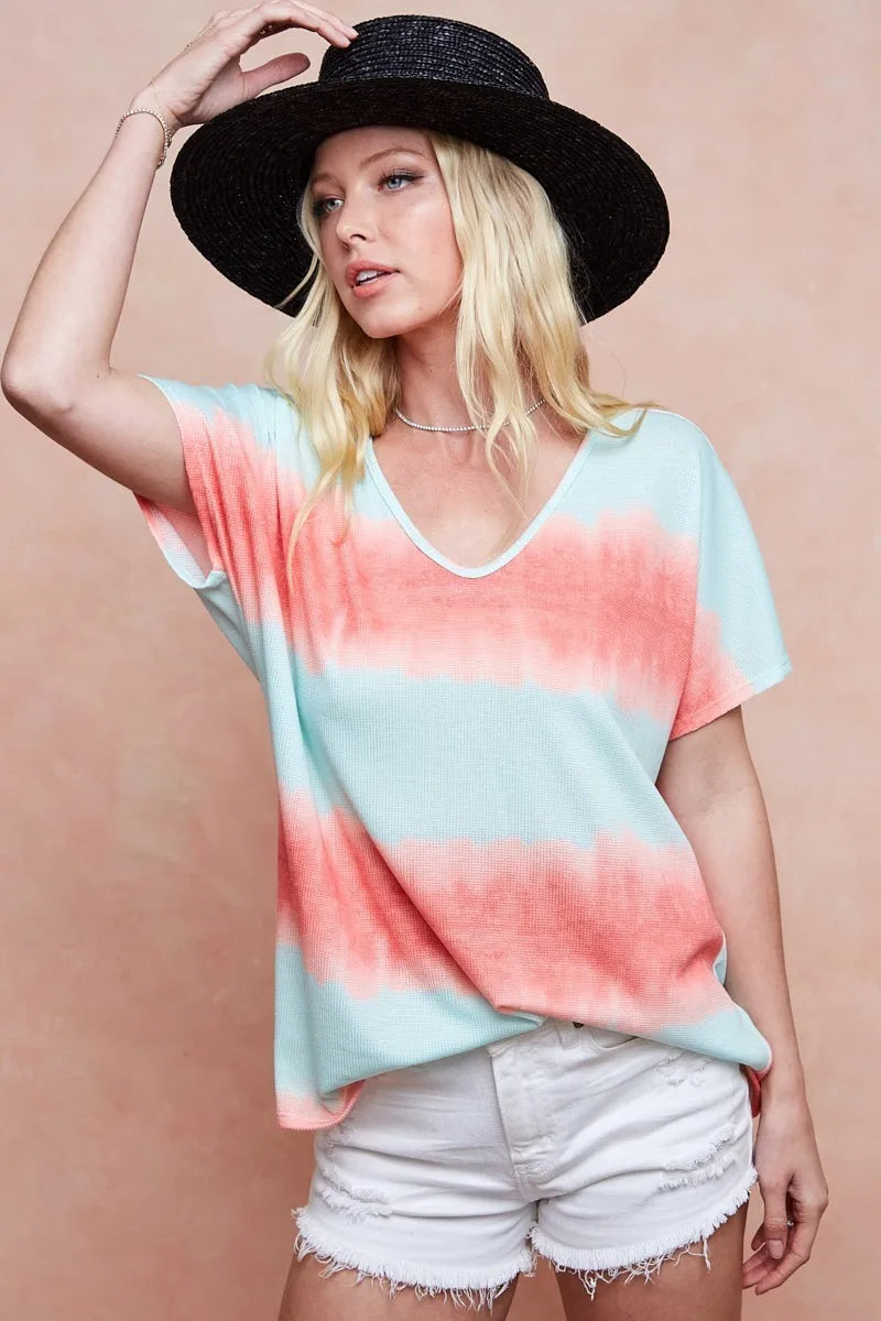 Image of BiBi Tiedye Printed Hacci Knit Top | Queeble.shop