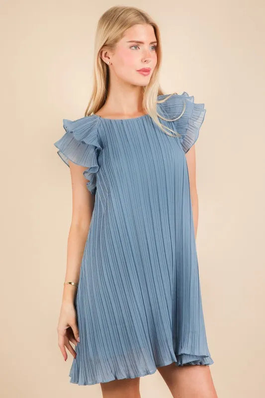 Image of VERY J Plus Size Ruffle Sleeve Pleated Woven Mini Dress | Queeble.shop