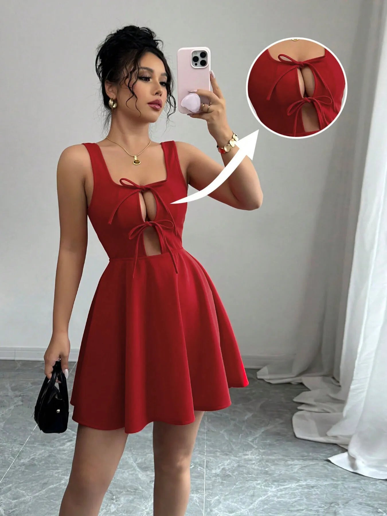 Image of Tie Front Wide Strap Dress | Queeble.shop