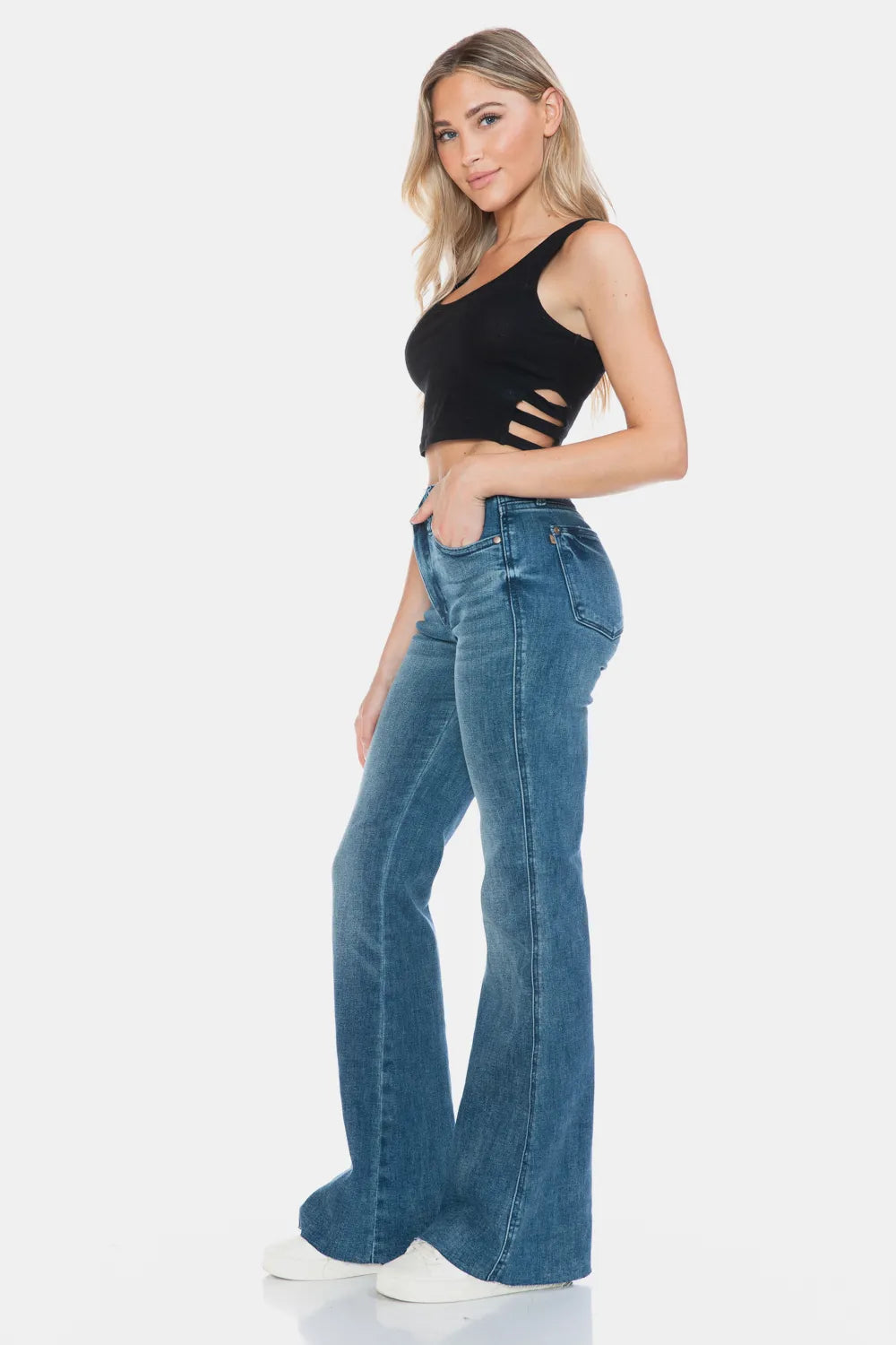 Image of Judy Blue Full Size Tummy Control Cut Hem Flare Jeans | Queeble.shop