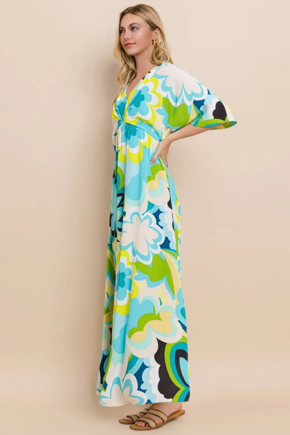 Image of ODDI Floral Printed Slit Maxi Dress | Queeble.shop