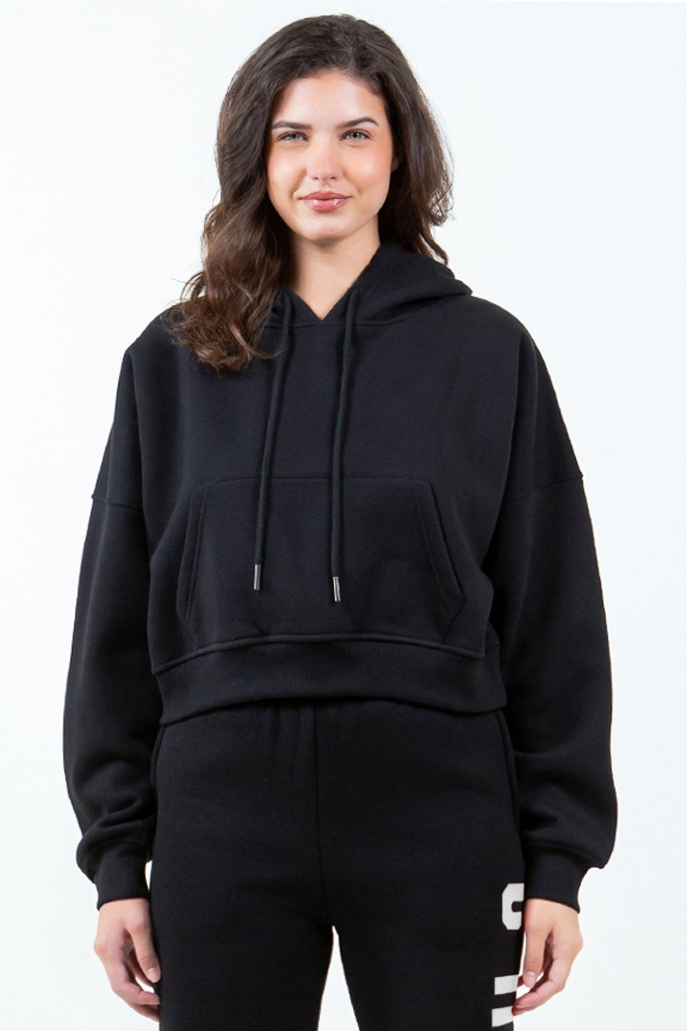 Image of American Bazi Letter Graphic Long Sleeve Drawstring Cropped Hoodie | Queeble.shop