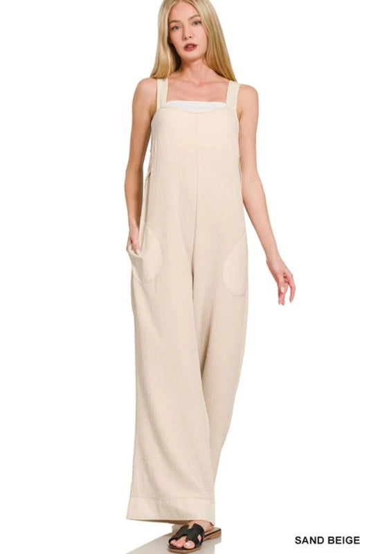 Image of Zenana Double Gauze Washed Wide Leg Overalls | Queeble.shop