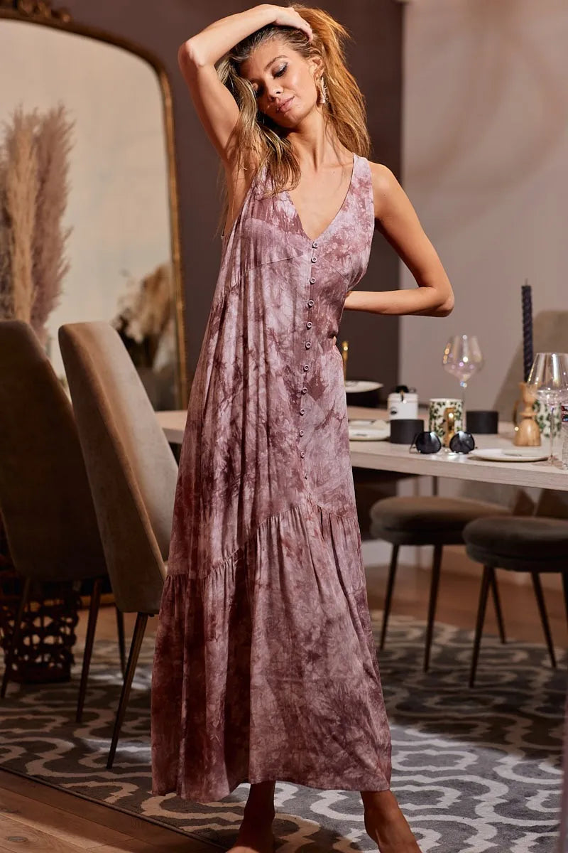 Image of BiBi Tie-Dye Sleeveless V-Neck Dress | Queeble.shop