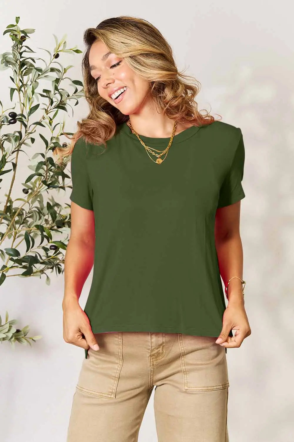 Image of Basic Bae Full Size Round Neck Short Sleeve T-Shirt | Queeble.shop