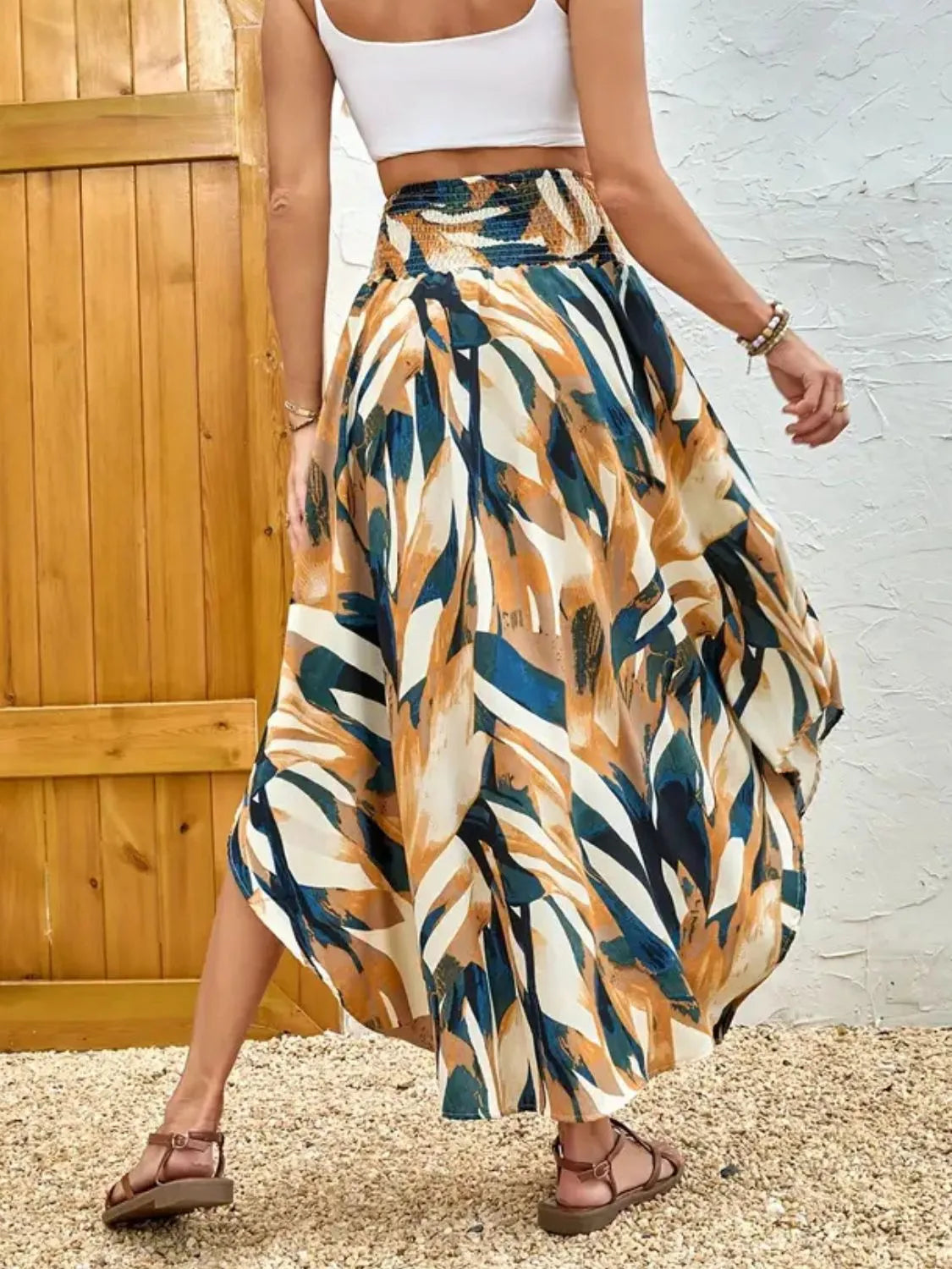 Image of Asymmetrical Smocked Printed Skirt | Queeble.shop