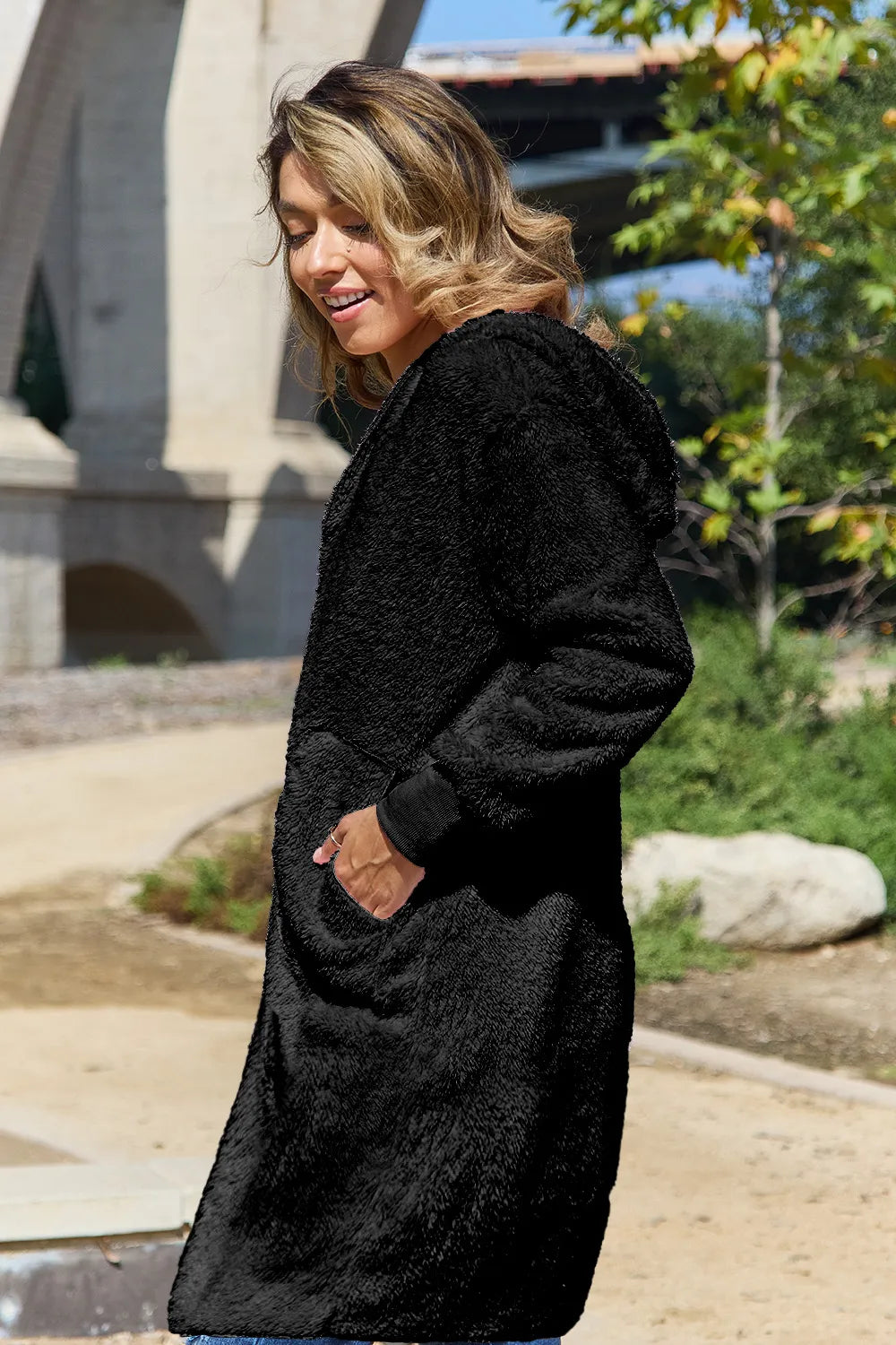 Image of Double Take Full Size Hooded Teddy Bear Jacket with Thumbholes | Queeble.shop