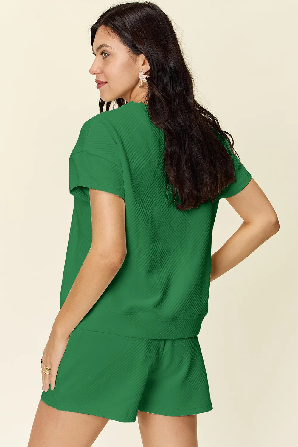 Image of Double Take Full Size Texture Short Sleeve T-Shirt and Drawstring Shorts Set | Queeble.shop