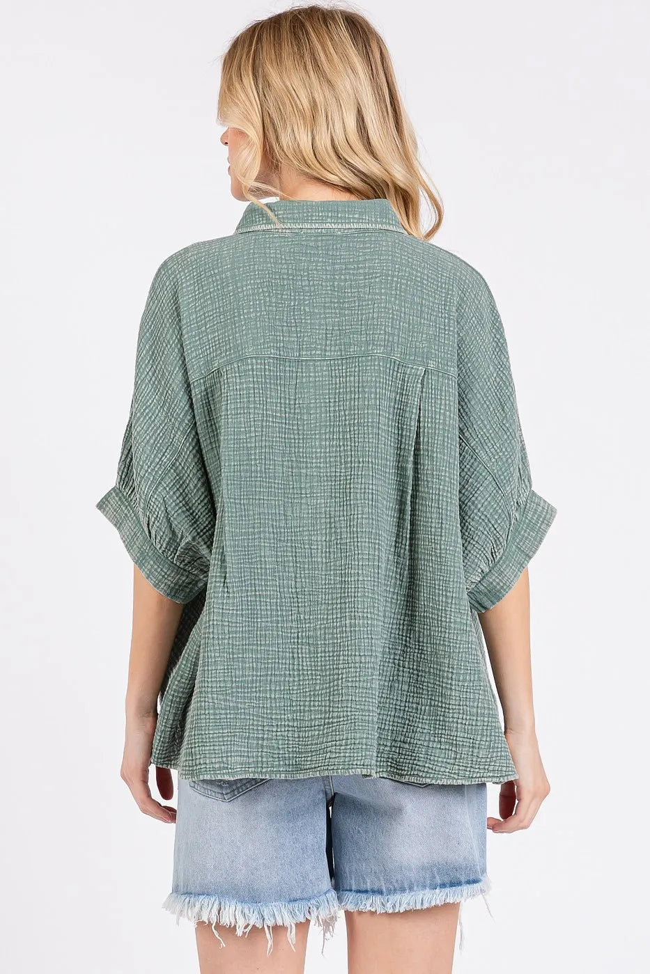 Image of Mittoshop Mineral Wash Gauze Dolman Sleeve Button Down Shirt | Queeble.shop