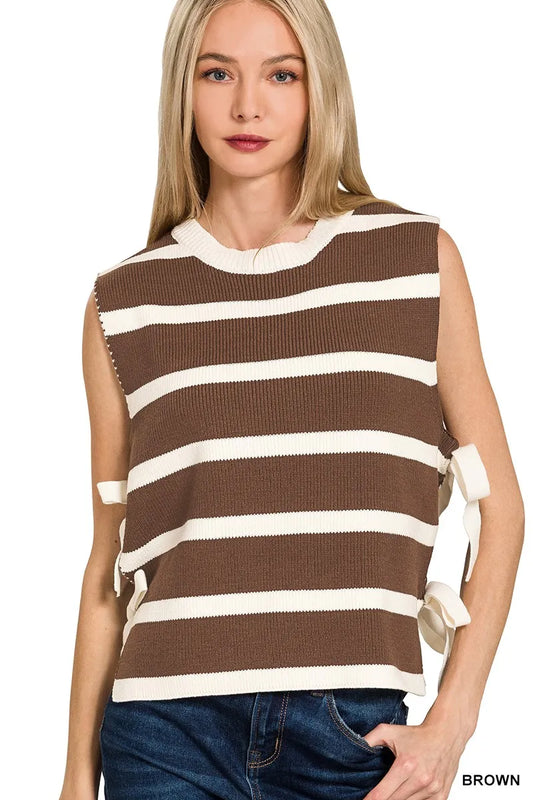 Image of Zenana Side Tie Stripe Sweater Vest | Queeble.shop