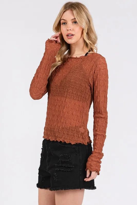 Image of Mittoshop Lettuce Hem Boat Neck Long Sleeve Blouse | Queeble.shop