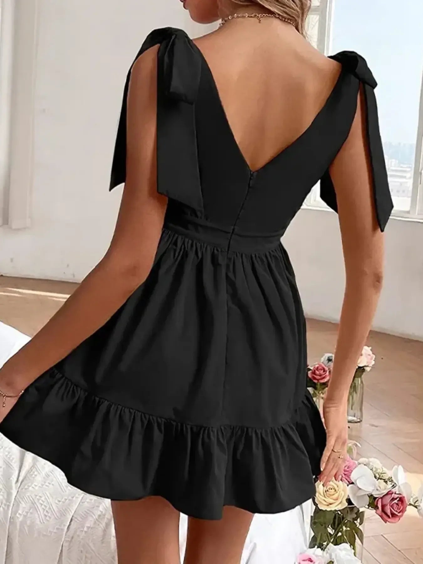 Image of Tie Shoulder Tiered Mini Dress | Queeble.shop