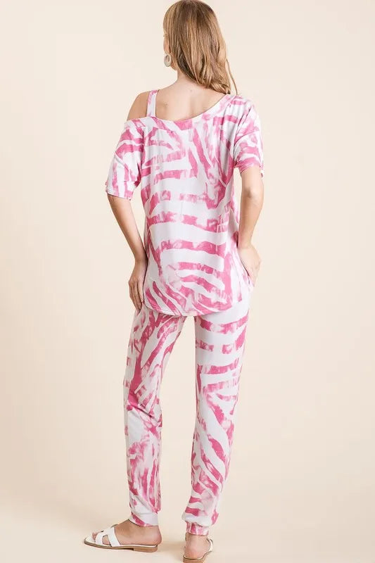 Image of BiBi Zebra Print French Terry Top and Pants Set | Queeble.shop