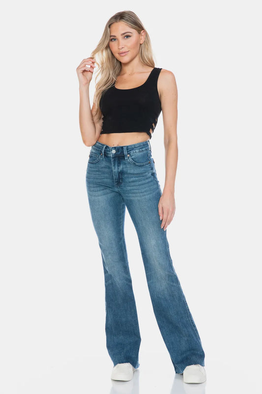 Image of Judy Blue Full Size Tummy Control Cut Hem Flare Jeans | Queeble.shop