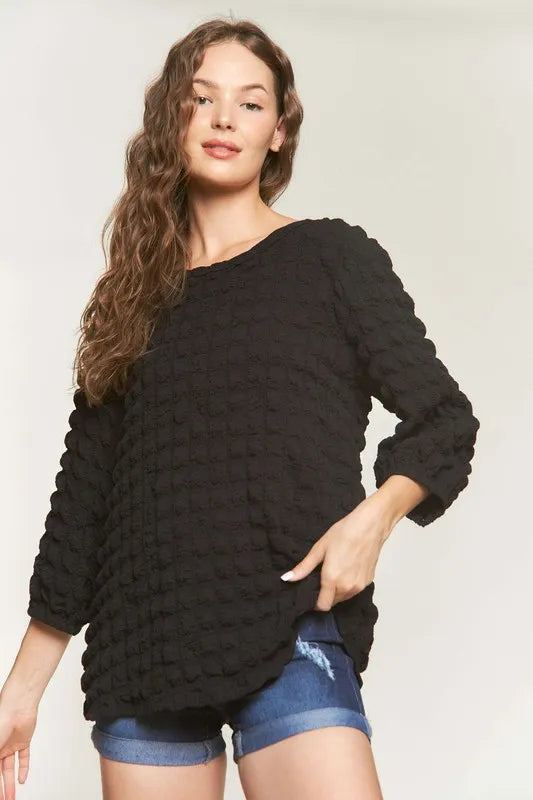 Image of ADORA Bubble Texture Round Neck Blouse | Queeble.shop