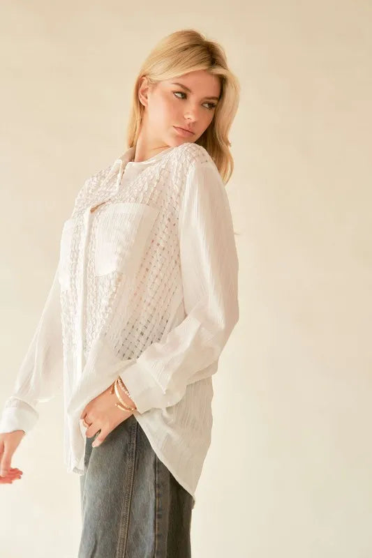 Image of Davi & Dani Crinkled Jacquard Button Down Shirt | Queeble.shop