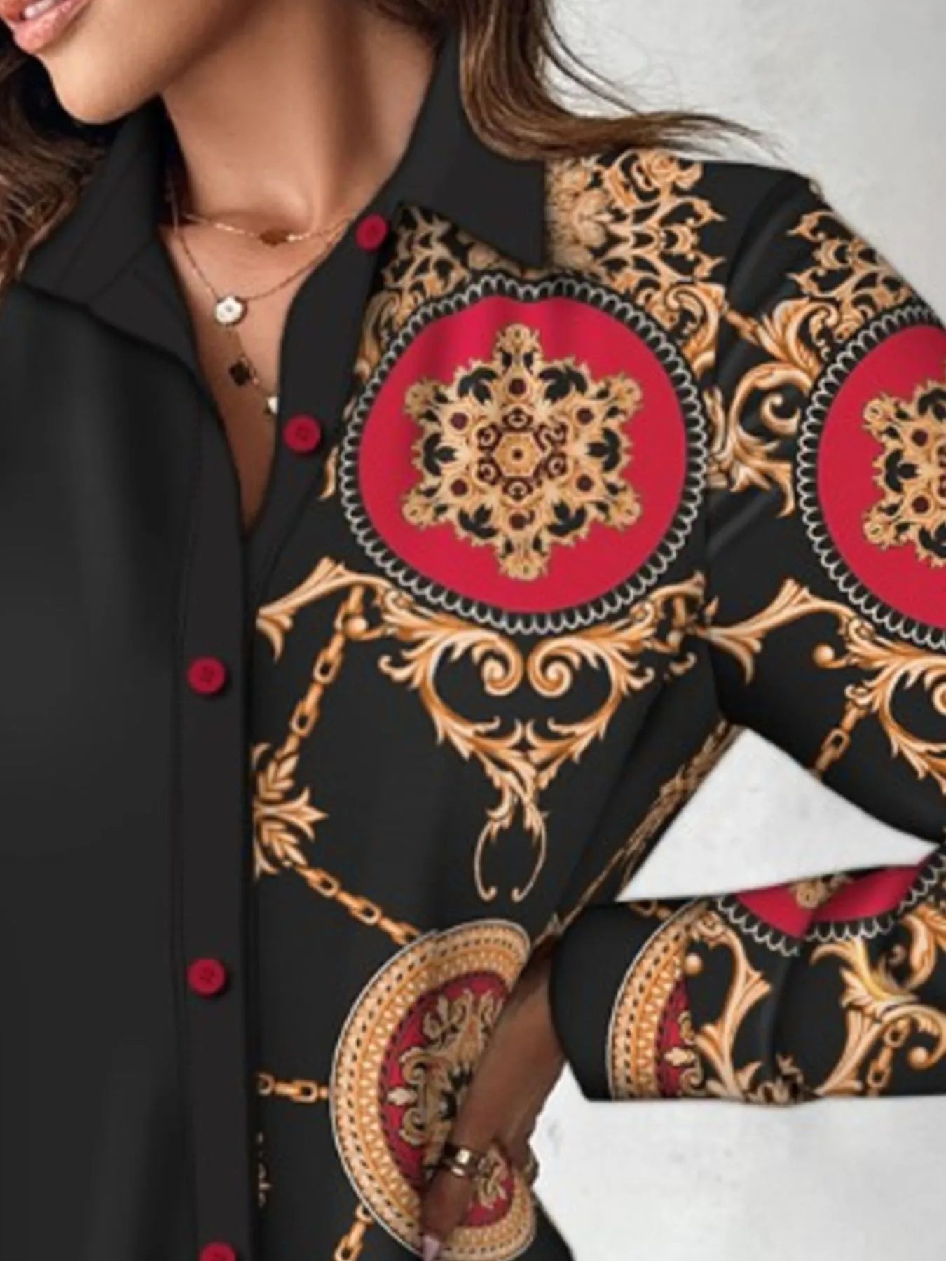 Image of Printed Button Up Long Sleeve Shirt Dress | Queeble.shop