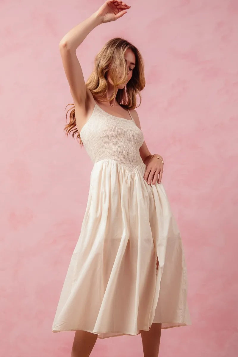 Image of SO ME Smocked Sleeveless Casual Everyday Dress With Slit | Queeble.shop