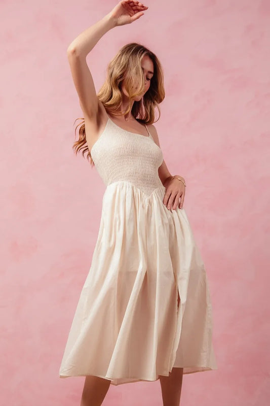 Image of SO ME Smocked Sleeveless Casual Everyday Dress With Slit | Queeble.shop