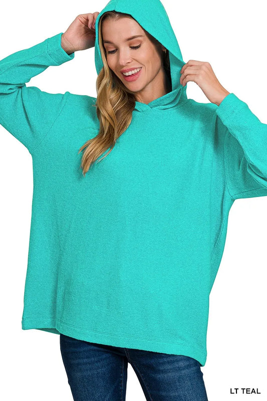 Image of Zenana Hooded Brushed Melange Hacci Sweater | Queeble.shop