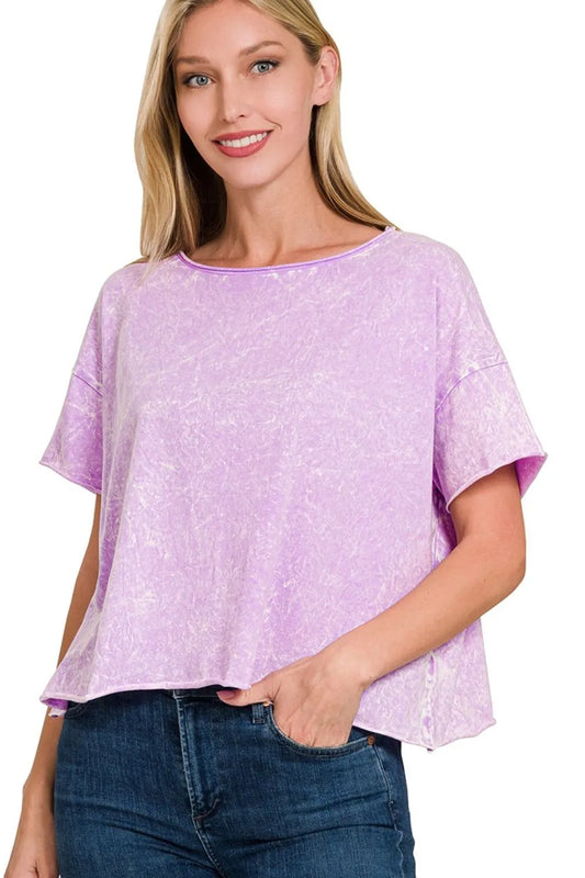 Image of Zenana Washed Crew Neck Short Sleeve Crop Box Tee | Queeble.shop