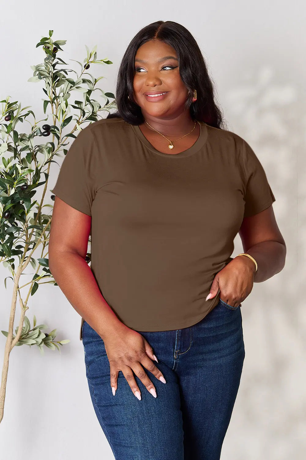 Image of Basic Bae Full Size Round Neck Short Sleeve T-Shirt Plus Size | Queeble.shop