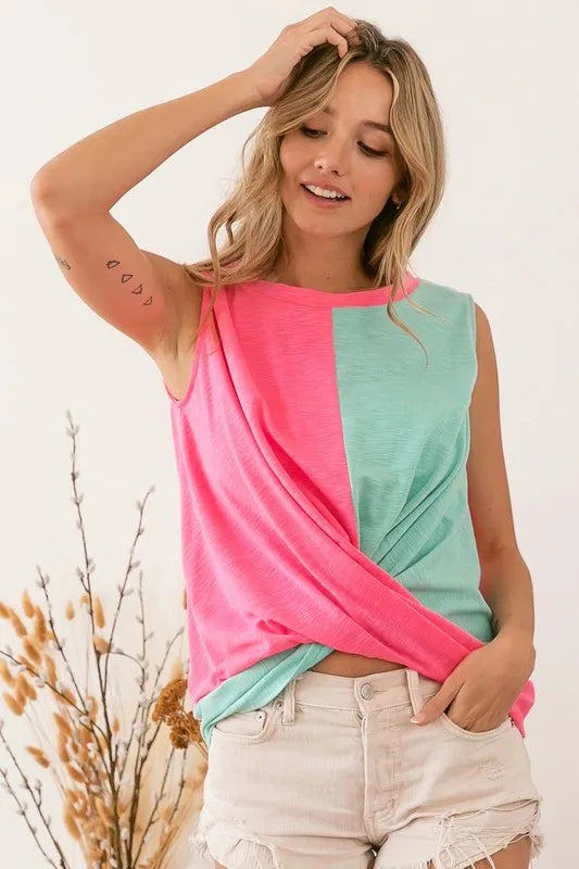Image of BiBi Slub Terry Color Block Twisted Top | Queeble.shop
