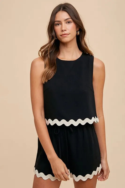 Image of Annie Wear Ric Rac Trim Detailed Top & Shorts Set | Queeble.shop