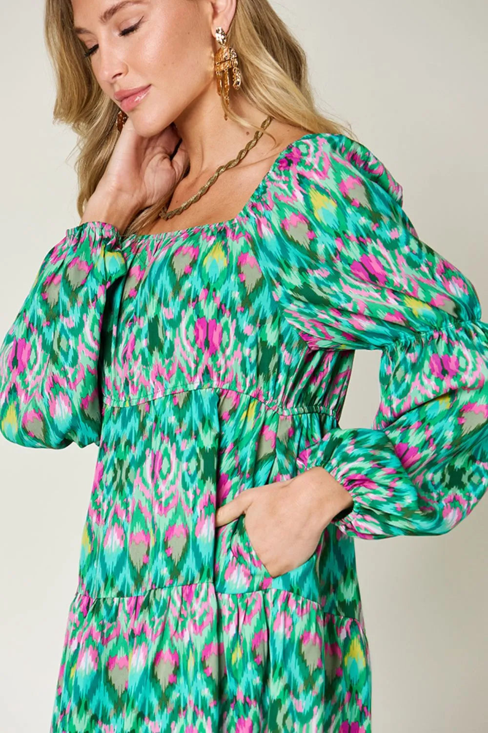 Image of Double Take Full Size Printed Long Sleeve Dress | Queeble.shop