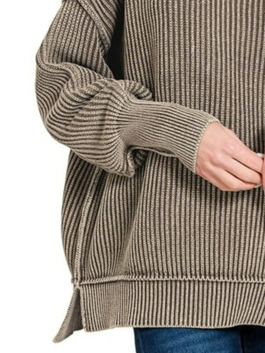 Image of Zenana Washed Side Slit Oversized Sweater | Queeble.shop